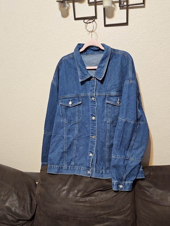 SHEIN Jackets & Blazers - SHEIN Medium Blue Relaxed Denim Jacket With BUTTERFLY EMBROIDERY ON THE BACK.